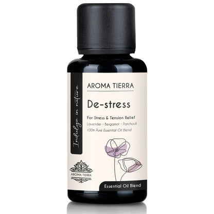 Aroma Tierra De-stress Essential Oil Blend 30ml bottle for stress and tension relief