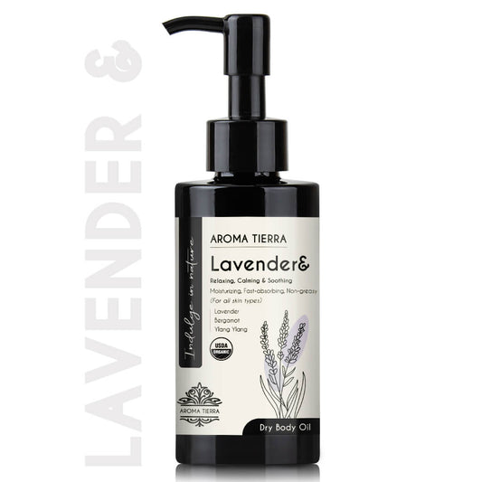 Aroma Tierra Lavender& dry body oil with relaxing, calming and soothing aroma.