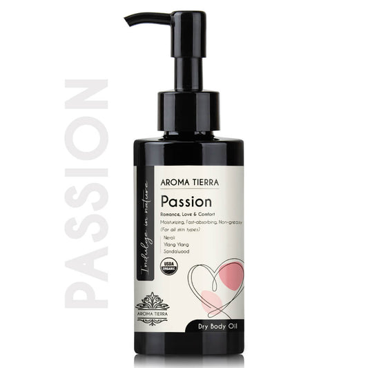 Aroma Tierra Passion dry body oil with romance, love and comforting aroma.