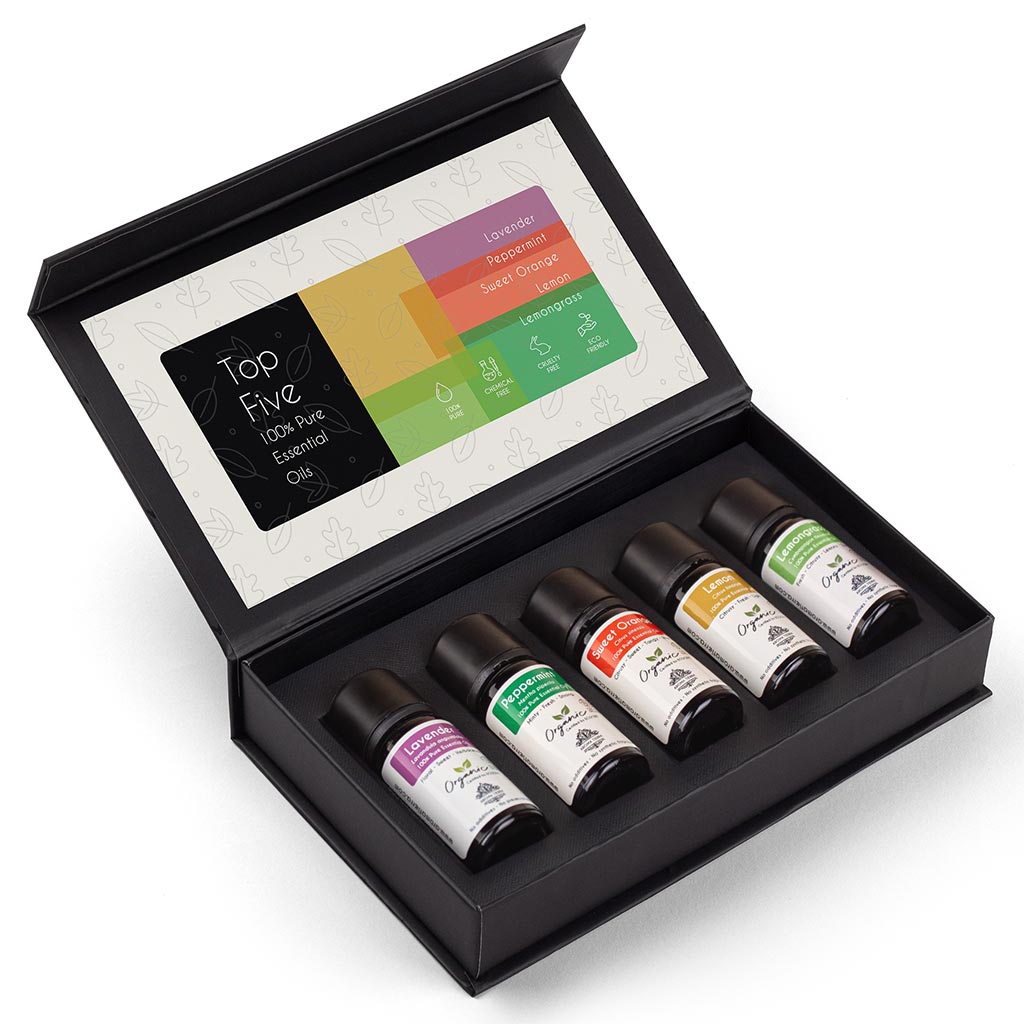 Top 5 Organic Essential Oil Set - For Gift, Diffuser, Sleep, Relaxation, Skin & Hair