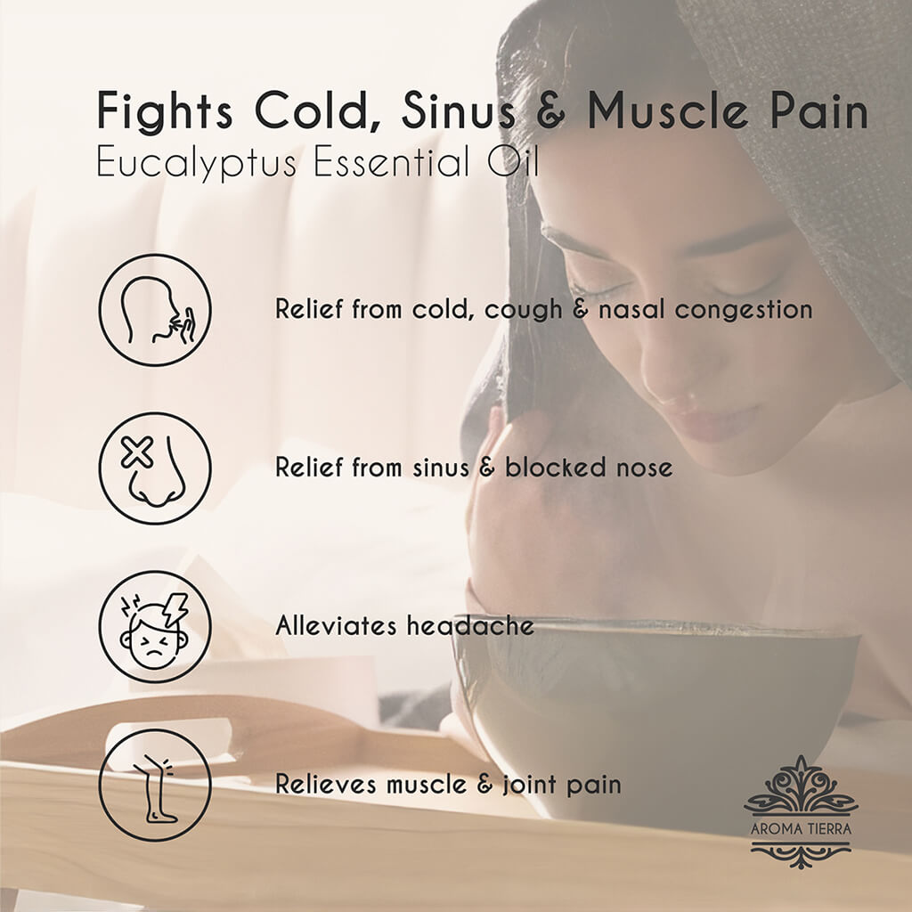 Eucalyptus essential oil natural relief of cough, cold and nasal infections. 