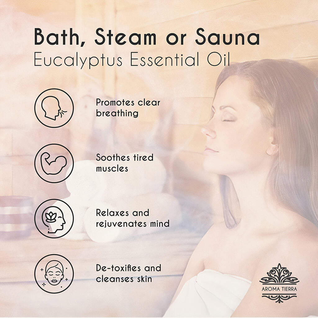 Eucalyptus essential oil relieves muscle pains and headache. 
