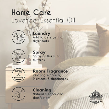 Pure and natural Lavender essential oil home care benefits.