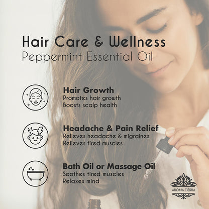 Peppermint essential oil promotes hair growth, natural headache and migraine remedy.