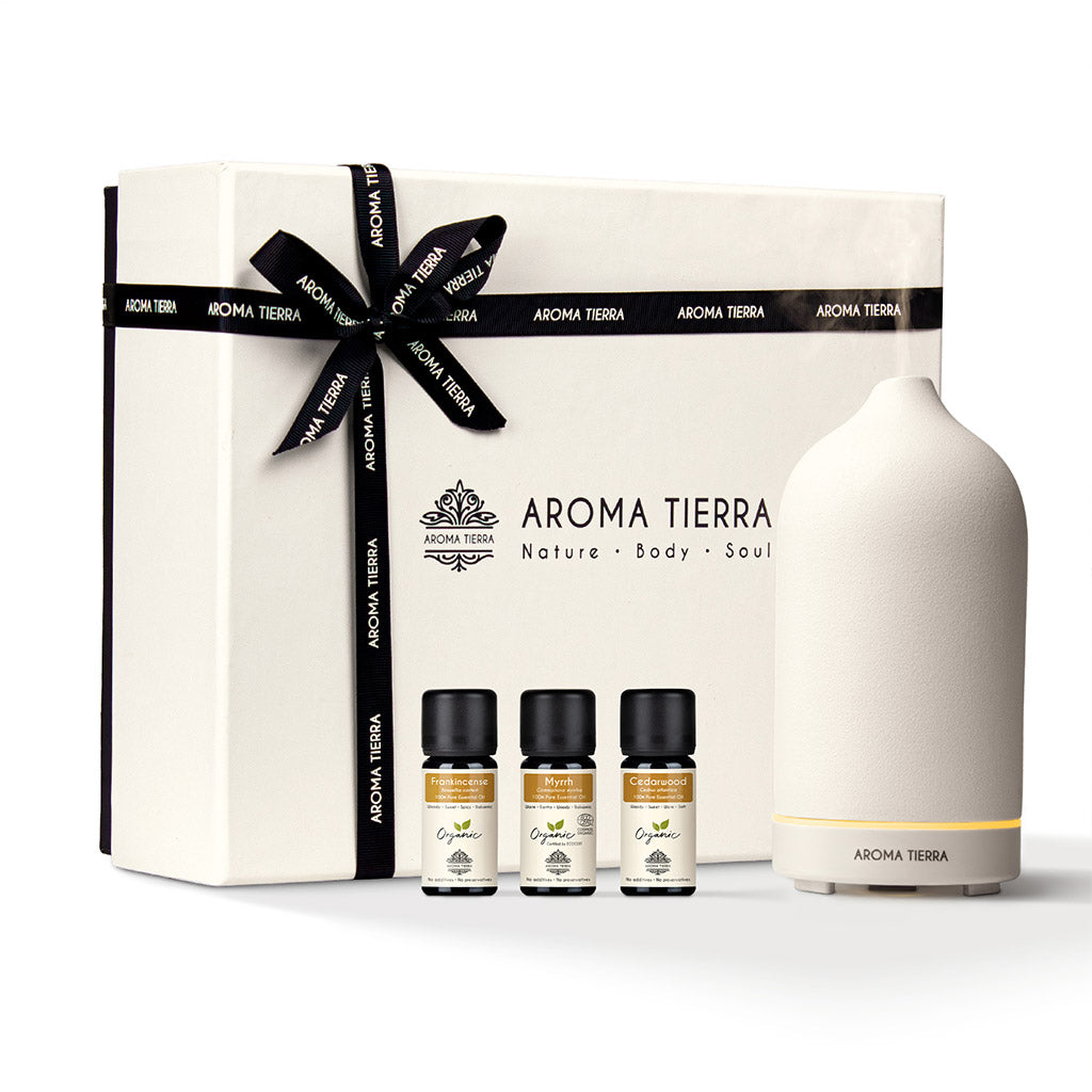 Gift Set - Santorini Ceramic Diffuser Dawn & 3 Essential Oils