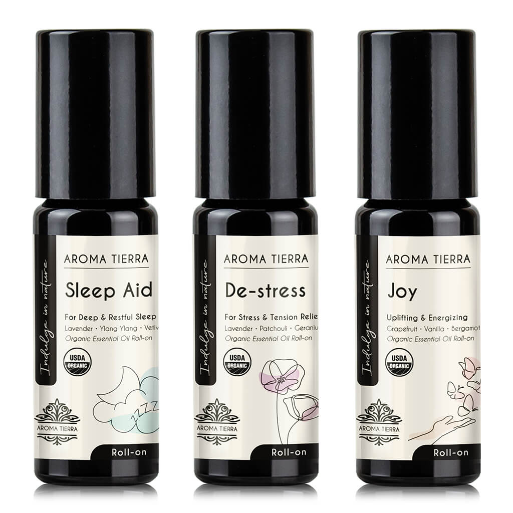 Aroma Tierra Pamper 3 Roll-on gift set. 