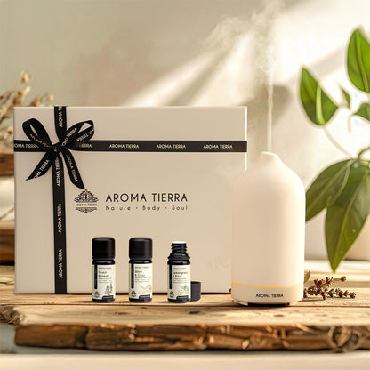 Gift Set - Santorini Ceramic Diffuser Dawn & 3 Essential Oils