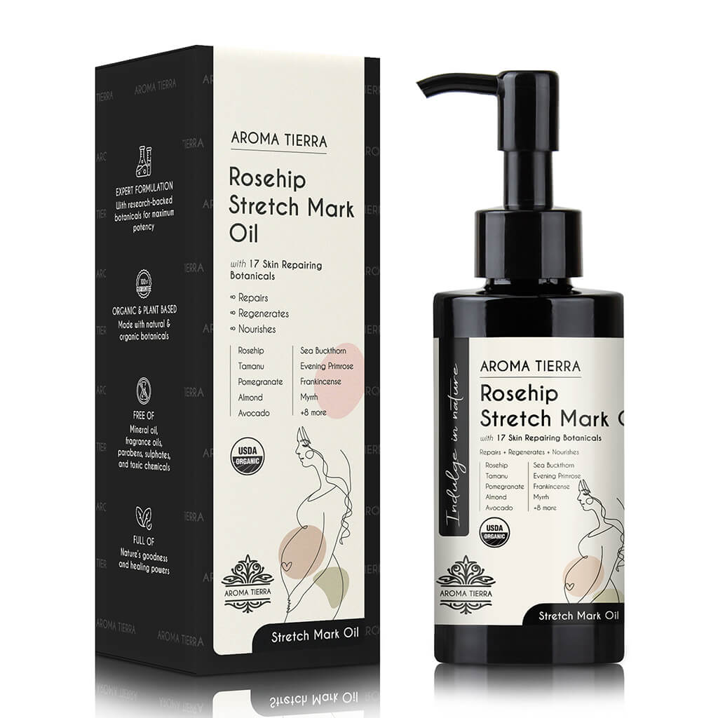 Rosehip Stretch Mark Oil best body  oil for stretch marks, rich in vitamin E, carotenoids, neo-flavonoids, omega 7, omega 5, and other phytonutrients