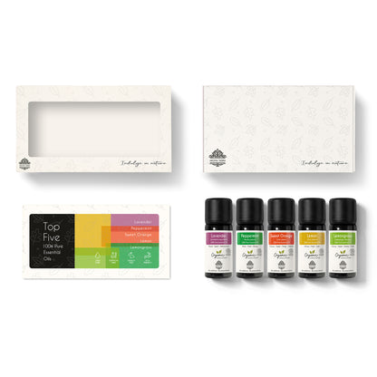 Top 5 Organic Essential Oil Set - For Gift, Diffuser, Sleep, Relaxation, Skin & Hair