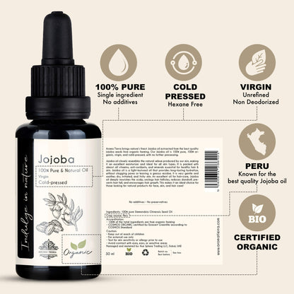 Organic Jojoba Oil - 100% Pure Cold Pressed Unrefined Natural