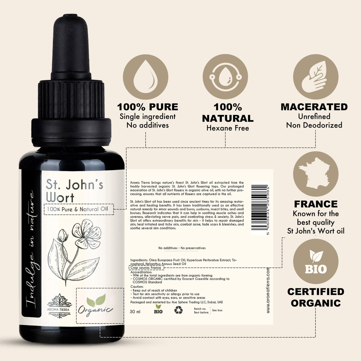 Organic St. John's Wort Oil (Saint Johns) - 100% Pure Extract