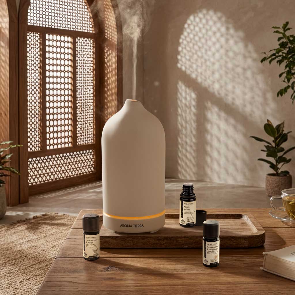 Gift Set - Santorini Ceramic Diffuser Dawn & 3 Essential Oils