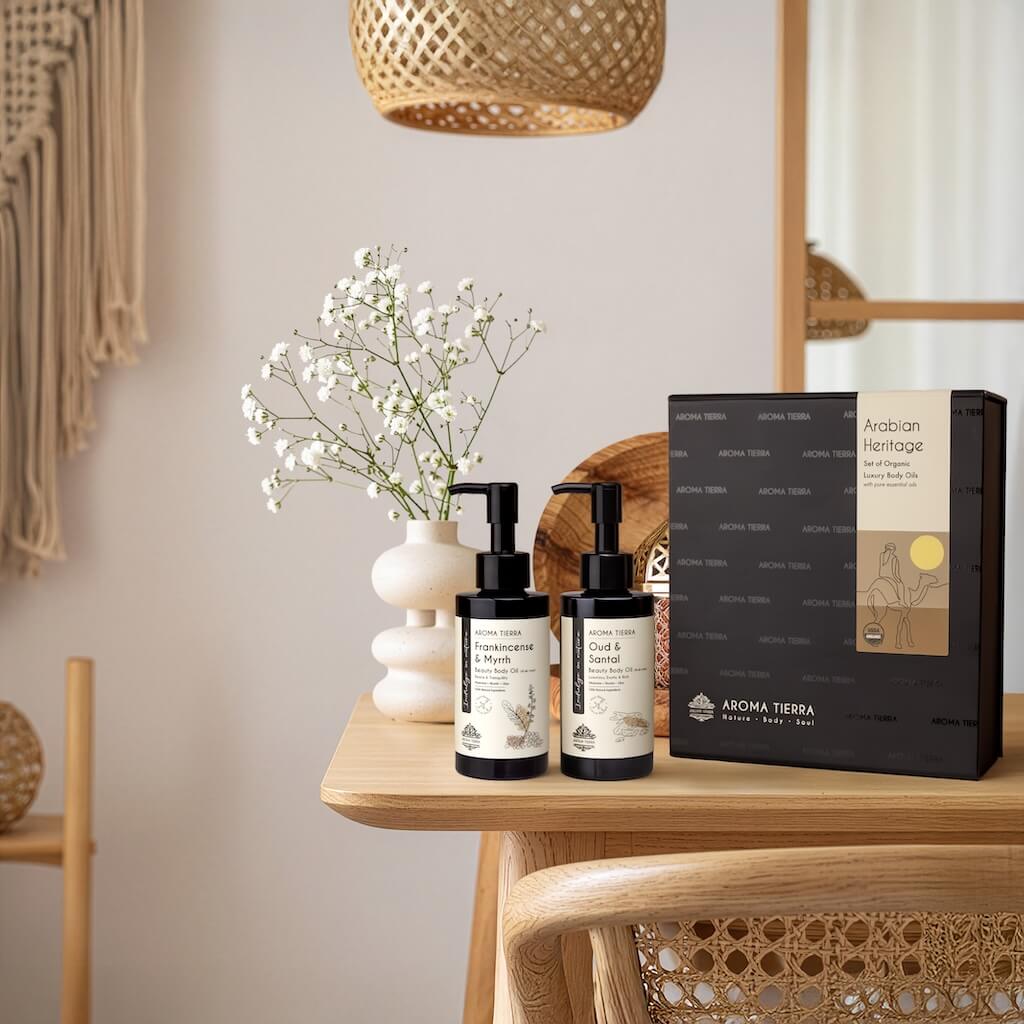 Arabian Heritage - Gift Set of 2 Luxury Body Oils - Oud Santal, Frankincense Myrrh