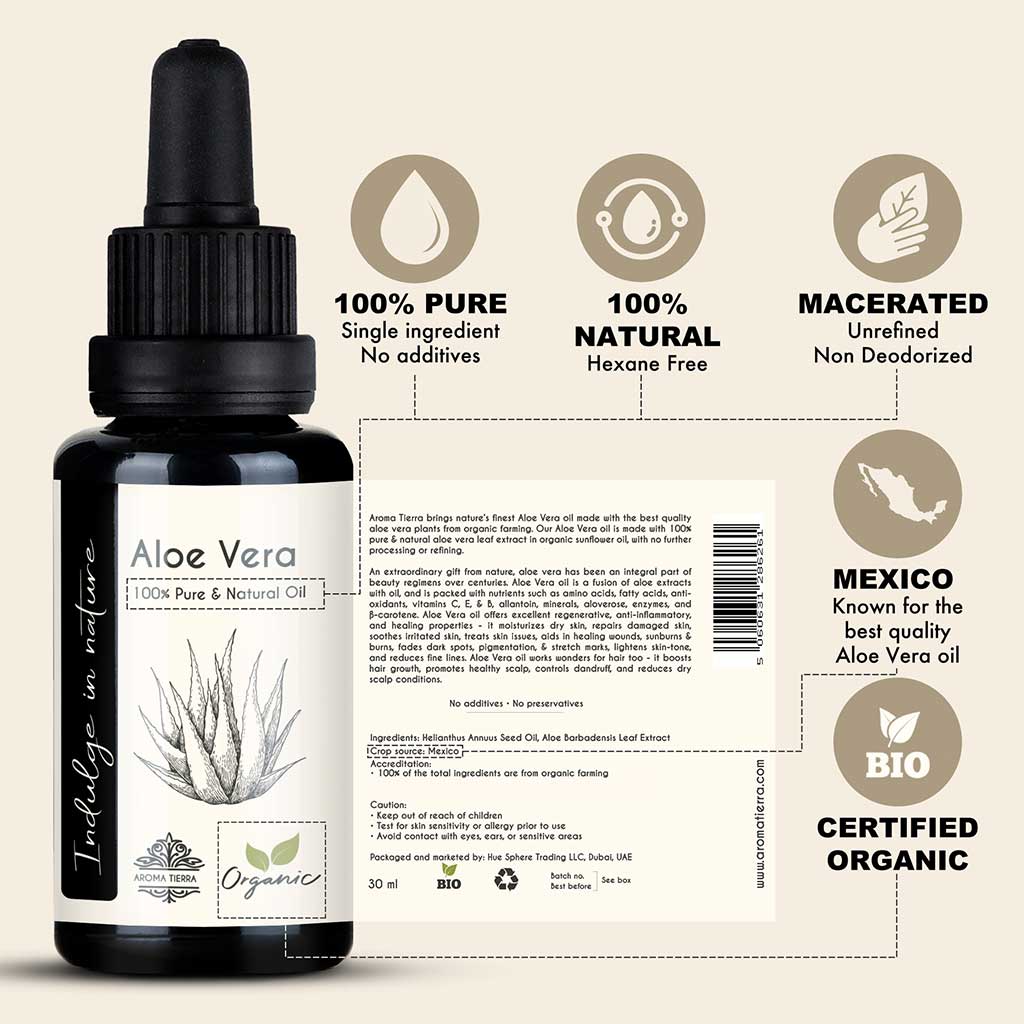 Organic Aloe Vera Oil - 100% Pure Natural Unrefined