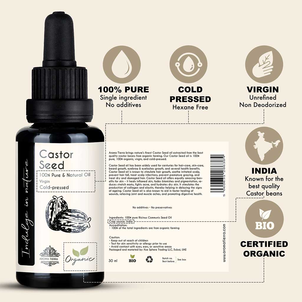 Organic Castor Oil (Castor Seed) - 100% Pure Cold Pressed Natural