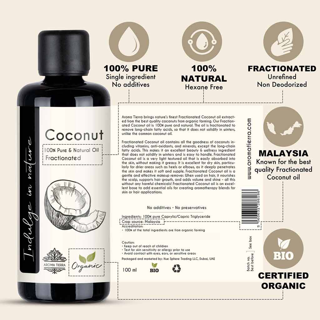 Organic Fractionated Coconut Oil (Liquid) - 100% Pure Natural