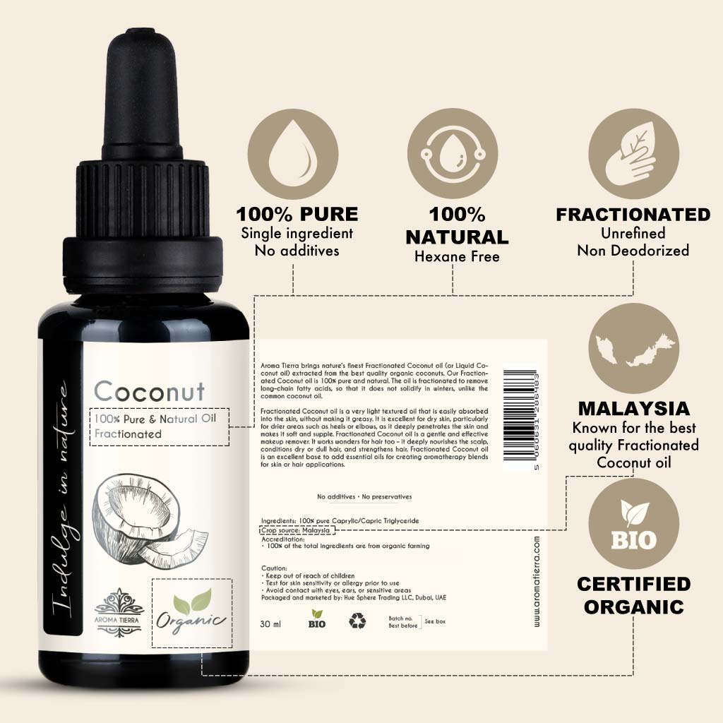 Organic Fractionated Coconut Oil (Liquid) - 100% Pure Natural