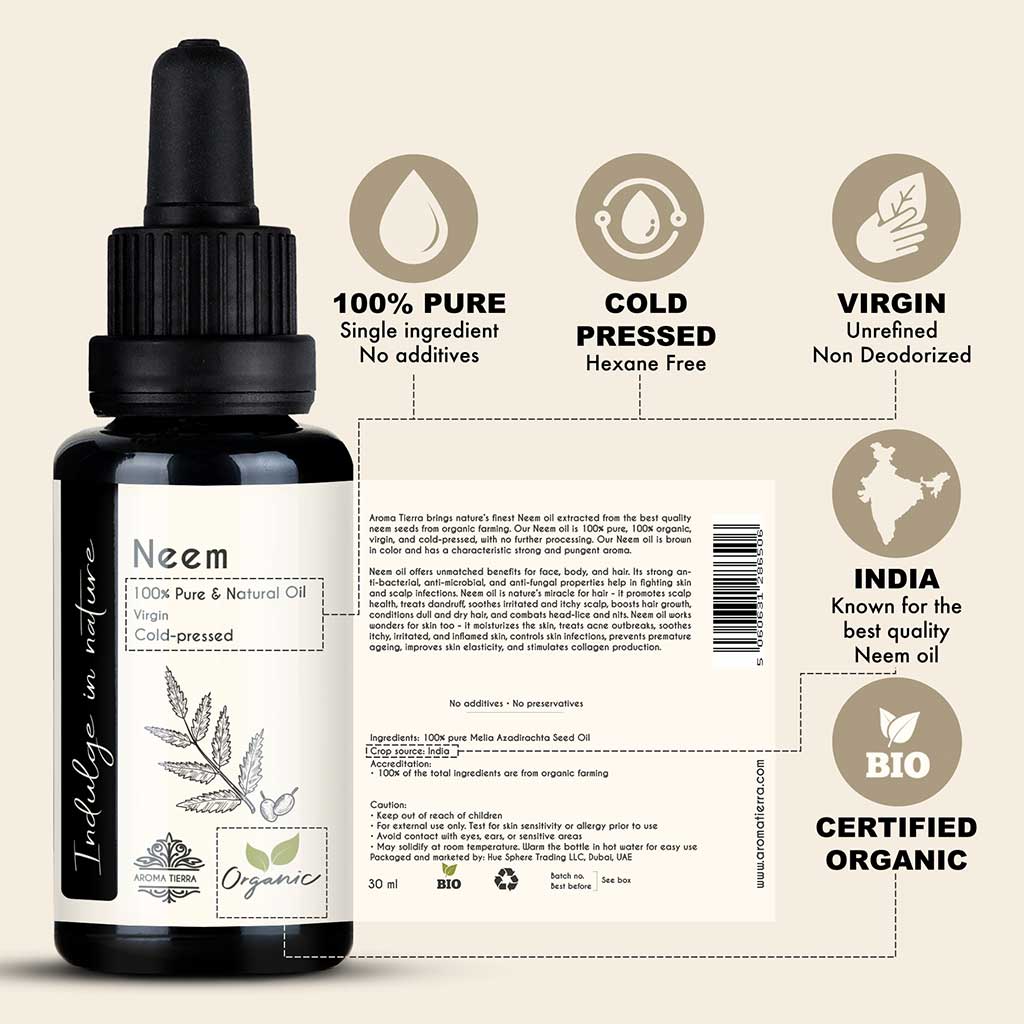 Organic Neem Oil - 100% Pure Cold Pressed Unrefined