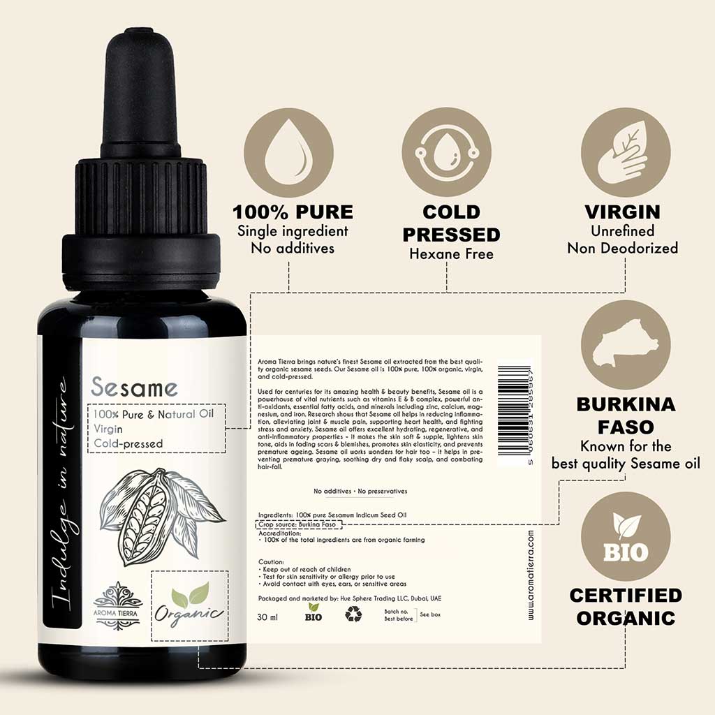 Organic Sesame Oil (Sesame Seed) - 100% Pure Cold Pressed