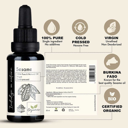 Organic Sesame Oil (Sesame Seed) - 100% Pure Cold Pressed