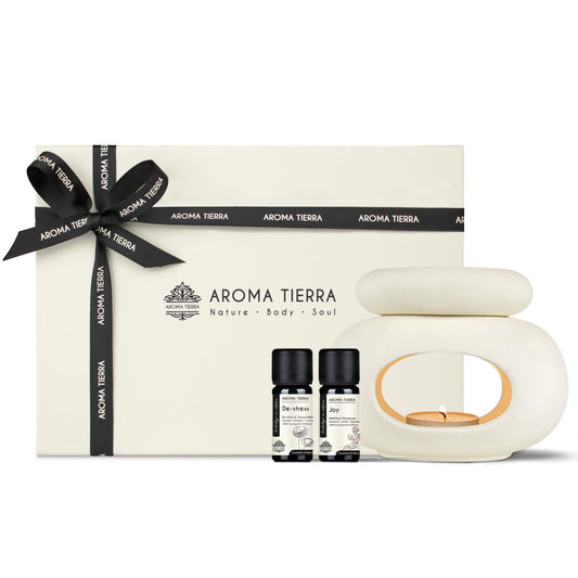 Lona Gift Set - Ceramic Essential Oil Diffuser (Candle Burner) with Essential Oils
