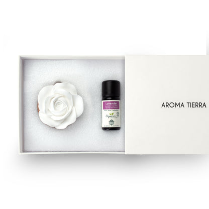 Cera Flora Wood Gift Set - Ceramic Essential Oil Diffuser with Essential Oil