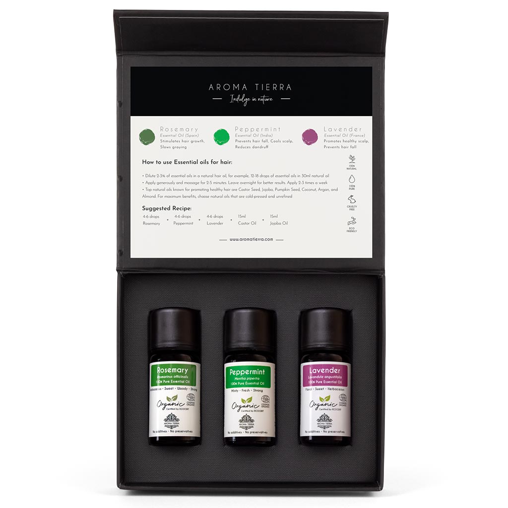 Hair Care Essential Oil Set - with Rosemary, Lavender, Peppermint