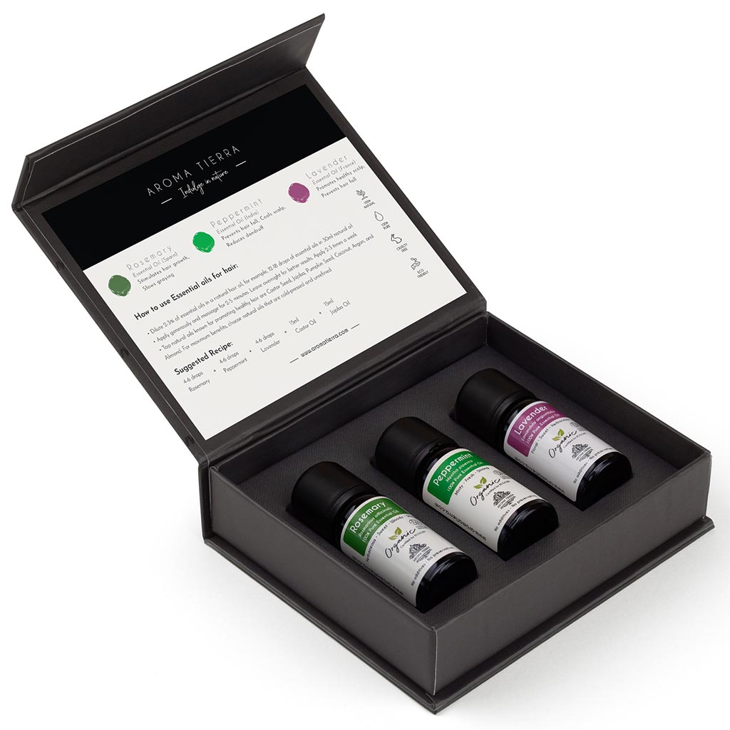 Hair Care Essential Oil Set - with Rosemary, Lavender, Peppermint