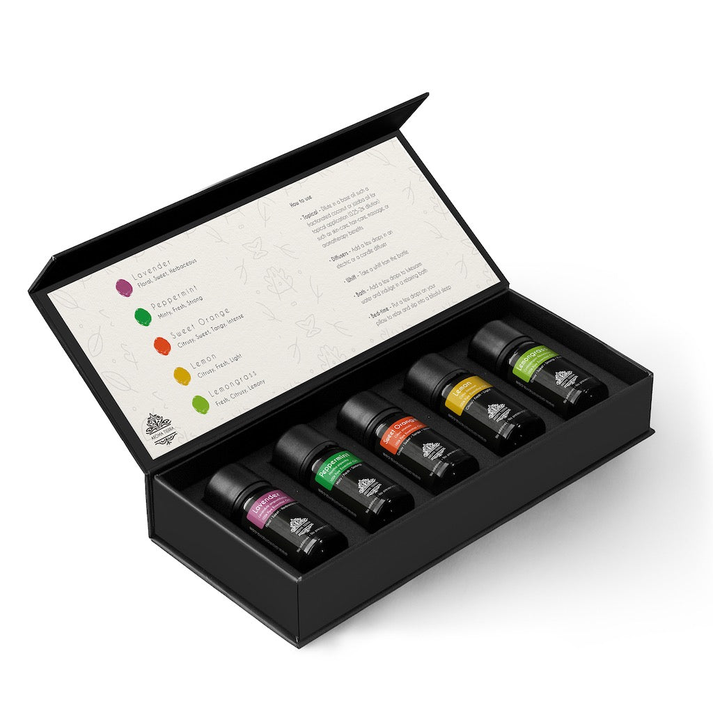 Aroma Tierra Natural and Pure Top Five Essential Oil Set, 100% Pure & Natural,  Organic Certified by ECOCERT.