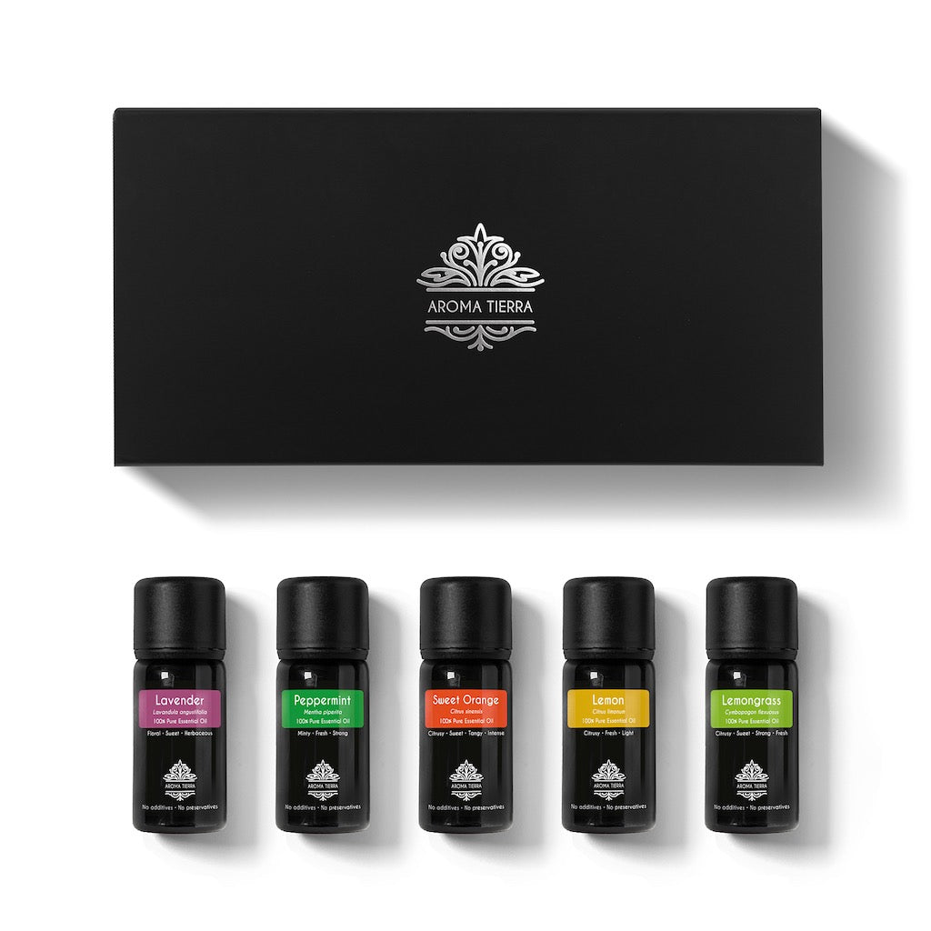 Top 5 natural essential oil set, Lavender, Peppermint, Orange, Lemon, Lemongrass Essential Oils
