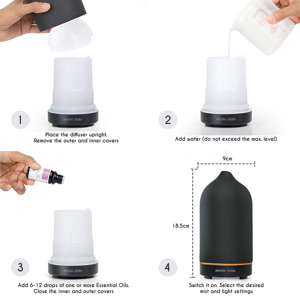 Santorini Black sleek ceramic design diffuser by Aroma Tierra 