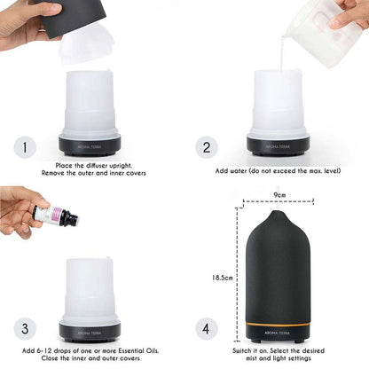 Santorini Black sleek ceramic design diffuser by Aroma Tierra 