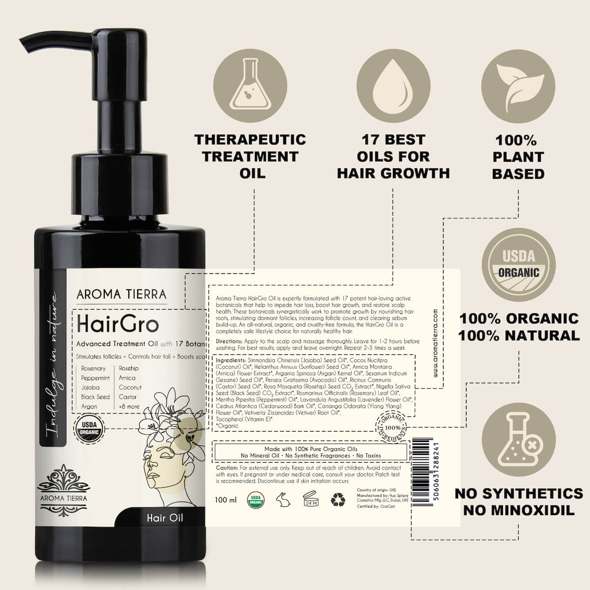 Best hair oils for women, Aroma Tierra HairGro. Boost hair growth and increasing follicle count. 