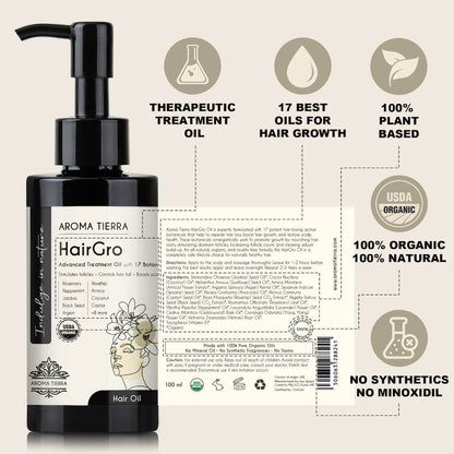 Best hair oils for women, Aroma Tierra HairGro. Boost hair growth and increasing follicle count. 