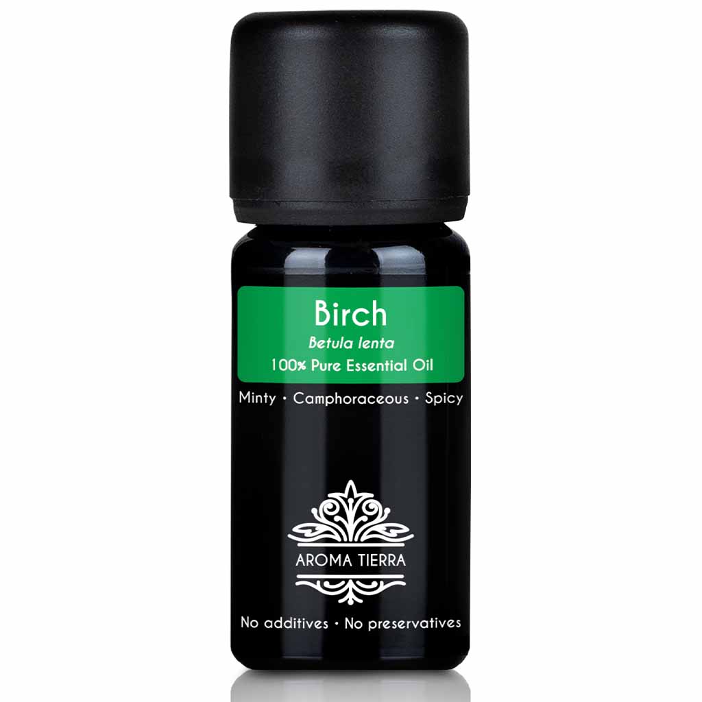 Aroma Tierra Birch essential oil steam distillation of bark of the Birch (Betula lenta) tree, 10 ml.