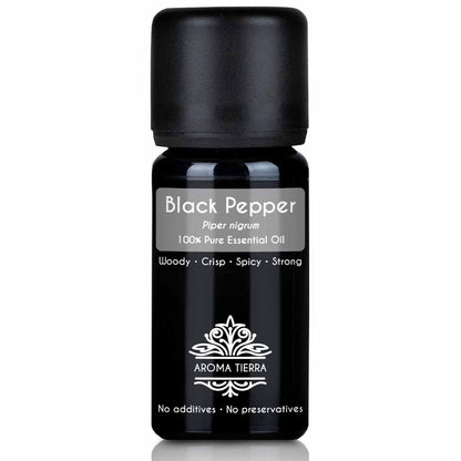 Aroma Tierra Black Pepper essential oil steam distillation of Piper nigrum corns, 10 ml.