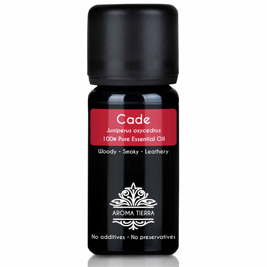 Aroma Tierra Cade essential oil steam distillation of wood of the Red Juniper tree, followed by rectification, Juniperus oxycedrus L. (Cupressaceae),  10 ml.
