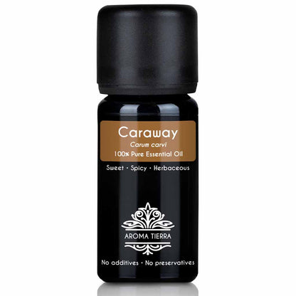 Aroma Tierra Caraway essential oil steam distillation of Caraway seeds, Carum carvi, 10 ml, boost libido and sexual energy. 