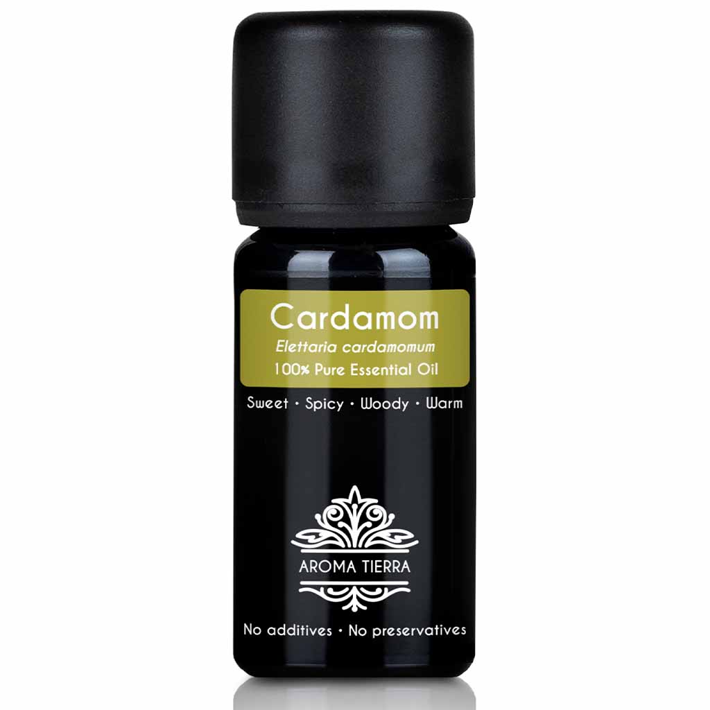 Aroma Tierra Cardamom essential oil best for diffusers combat mental fatigue, frustration, and emotional tension, 10 ml. 