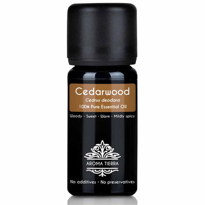 Aroma Tierra Cedarwood  essential oil  steam distillation of wood of Atlas Cedar Cedrus atlantica tree, 10 ml. 