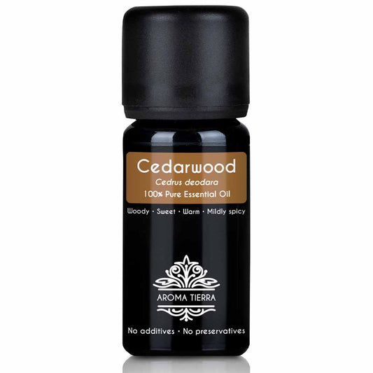 Aroma Tierra Cedarwood  essential oil  steam distillation of wood of Atlas Cedar Cedrus atlantica tree, 10 ml. 