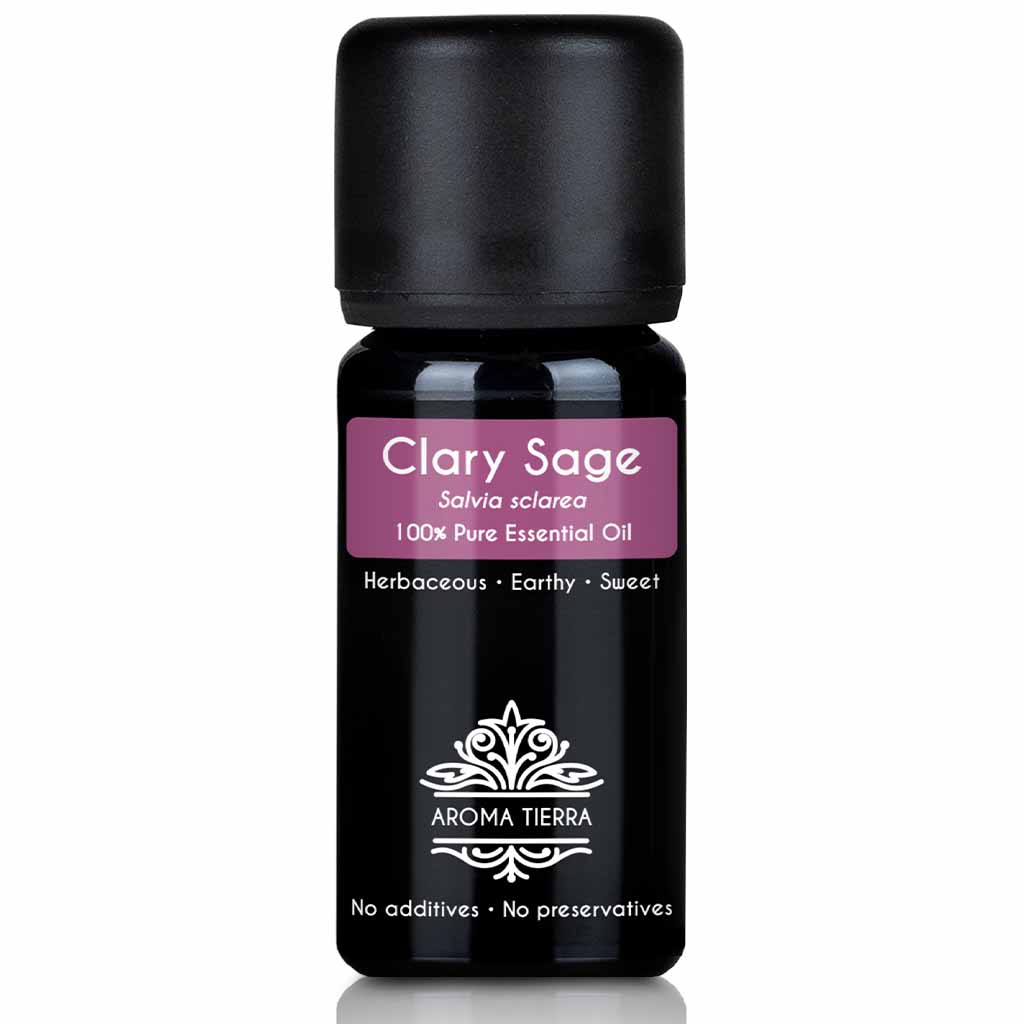Aroma Tierra Clary Sage essential oil  steam distillation of Salvia sclarea flowering tops and leaves, 10 ml. 