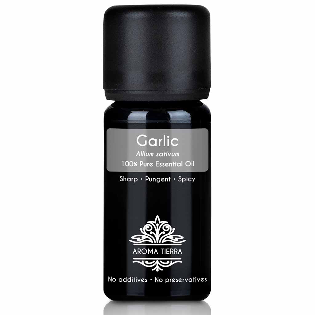 Aroma Tierra Garlic essential oil steam distillation of garlic cloves, Allium sativum, 10 ml.