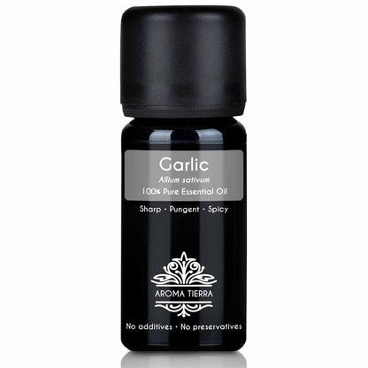 Aroma Tierra Garlic essential oil steam distillation of garlic cloves, Allium sativum, 10 ml.