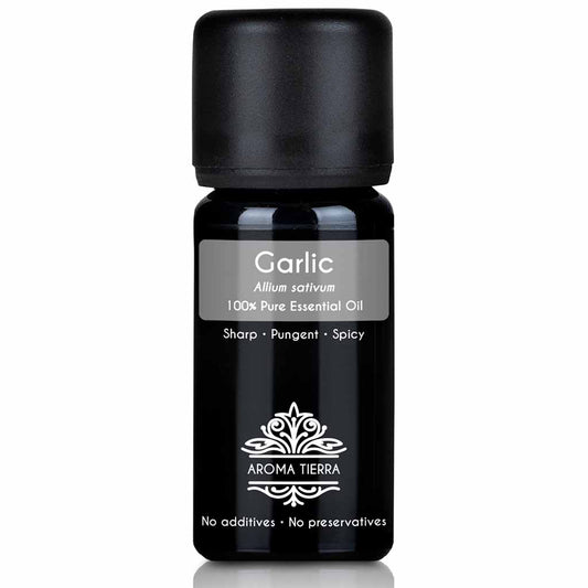 Aroma Tierra Garlic essential oil steam distillation of garlic cloves, Allium sativum, 10 ml.