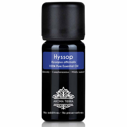 Aroma Tierra  Hyssop essential oil steam distillation of flowering plant tops of Hyssopus officinalis, 10 ml.