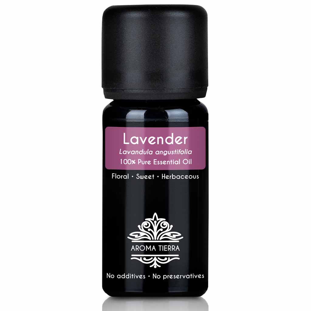 Aroma Tierra Pure Lavender essential oil steam distillation of flowering tops of Lavandula angustifolia, 10 ml. 