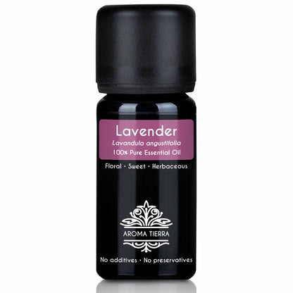 Aroma Tierra Pure Lavender essential oil steam distillation of flowering tops of Lavandula angustifolia, 10 ml. 