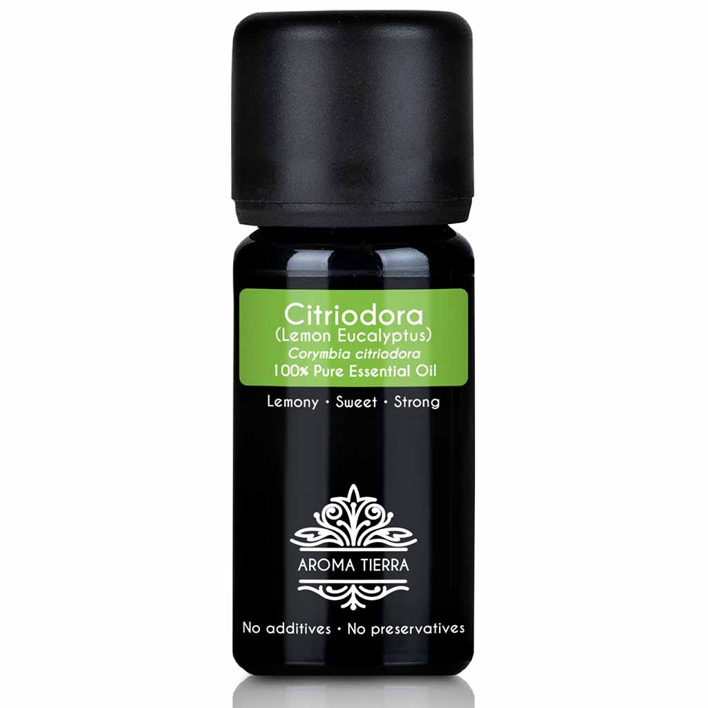 Aroma Tierra Citriodora essential oil team steam distillation of dried leaves and twigs of the lemon eucalyptus tree Corymbia citriodora, 10ml
