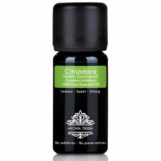 Aroma Tierra Citriodora essential oil team steam distillation of dried leaves and twigs of the lemon eucalyptus tree Corymbia citriodora, 10ml
